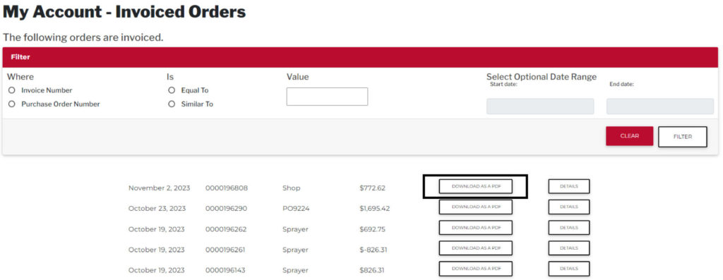 My Account Features - Invoiced Orders